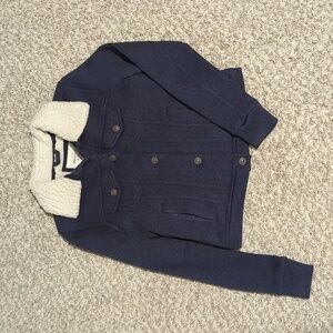 Abercrombie Sweater Knit Sherpa Lined Jacket Top Sweater Heather Navy Size XS